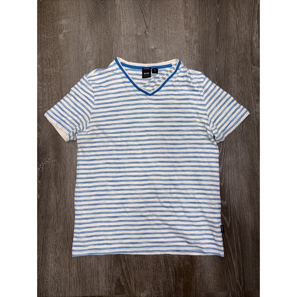 Boss Hugo Boss Regular Fit V-Neck T-Shirt Striped Men's Size Large Pullover